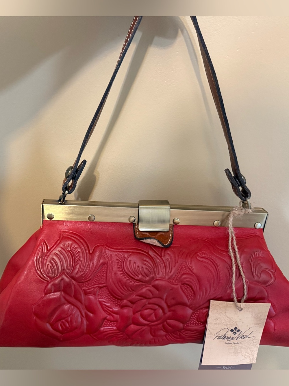 Patricia Nash *NWT Red Embossed Floral Leather Shoulder Bag